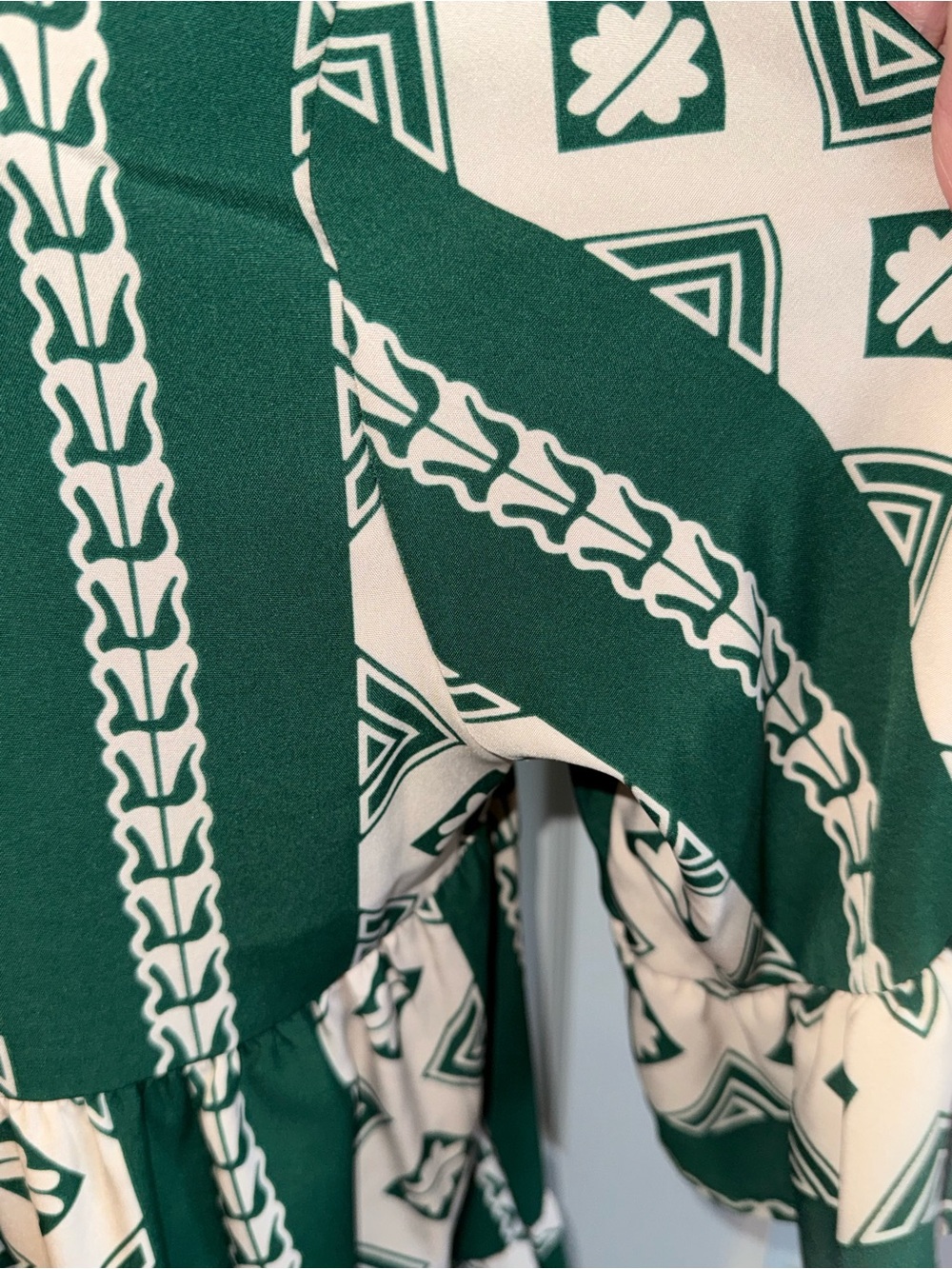 Geometric Green & Cream Tiered V-Neck Dress - Picture 7 of 7